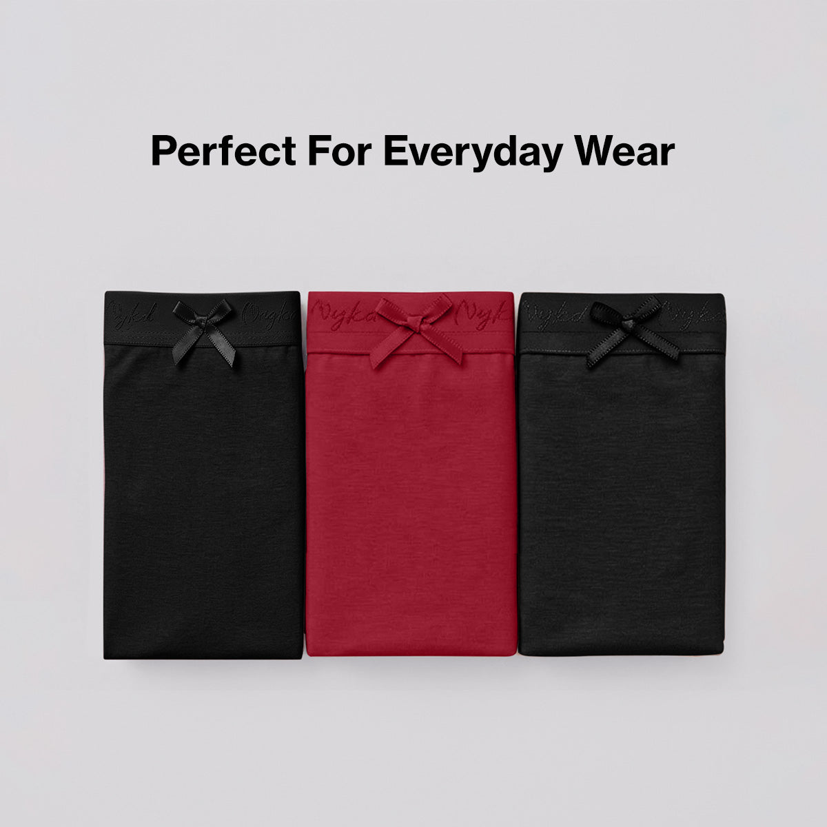 Nykd by Nykaa PO3 High Rise Cotton Full Brief Panty with Outer Elastic-Jet Black,S.Red,Jet Black NYP392