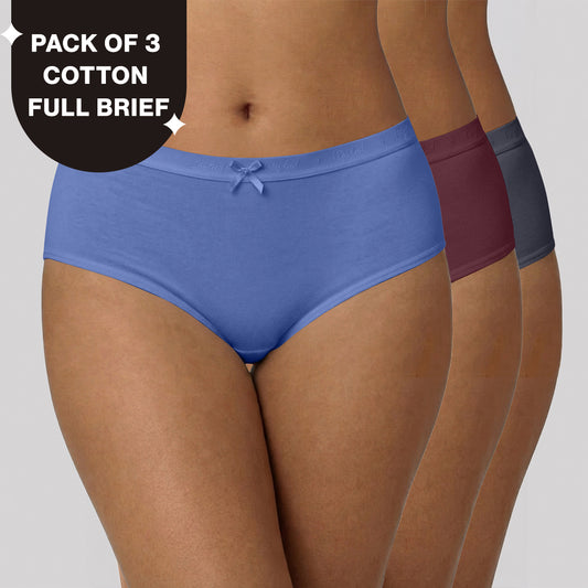 Nykd by Nykaa PO3 High Rise Cotton Full Brief Panty with Outer Elastic-Wine,Wedge.W,Grey NYP392
