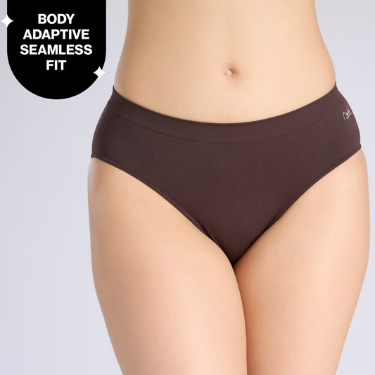 Adapt360° Seamless Hipster Panty with No-Roll, Dig-Free Fit & Cotton Gusset NYP410 Brown