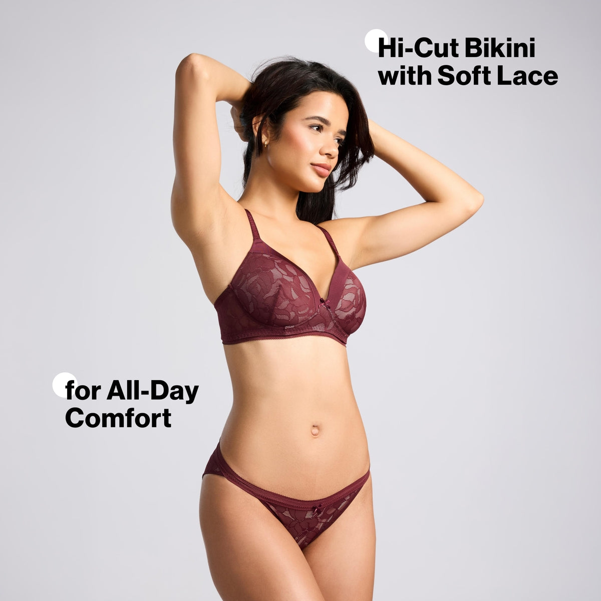 Nykd By Nykaa The Bridal Edit Lace Hi-Cut Bikini-NYP426 F Maroon