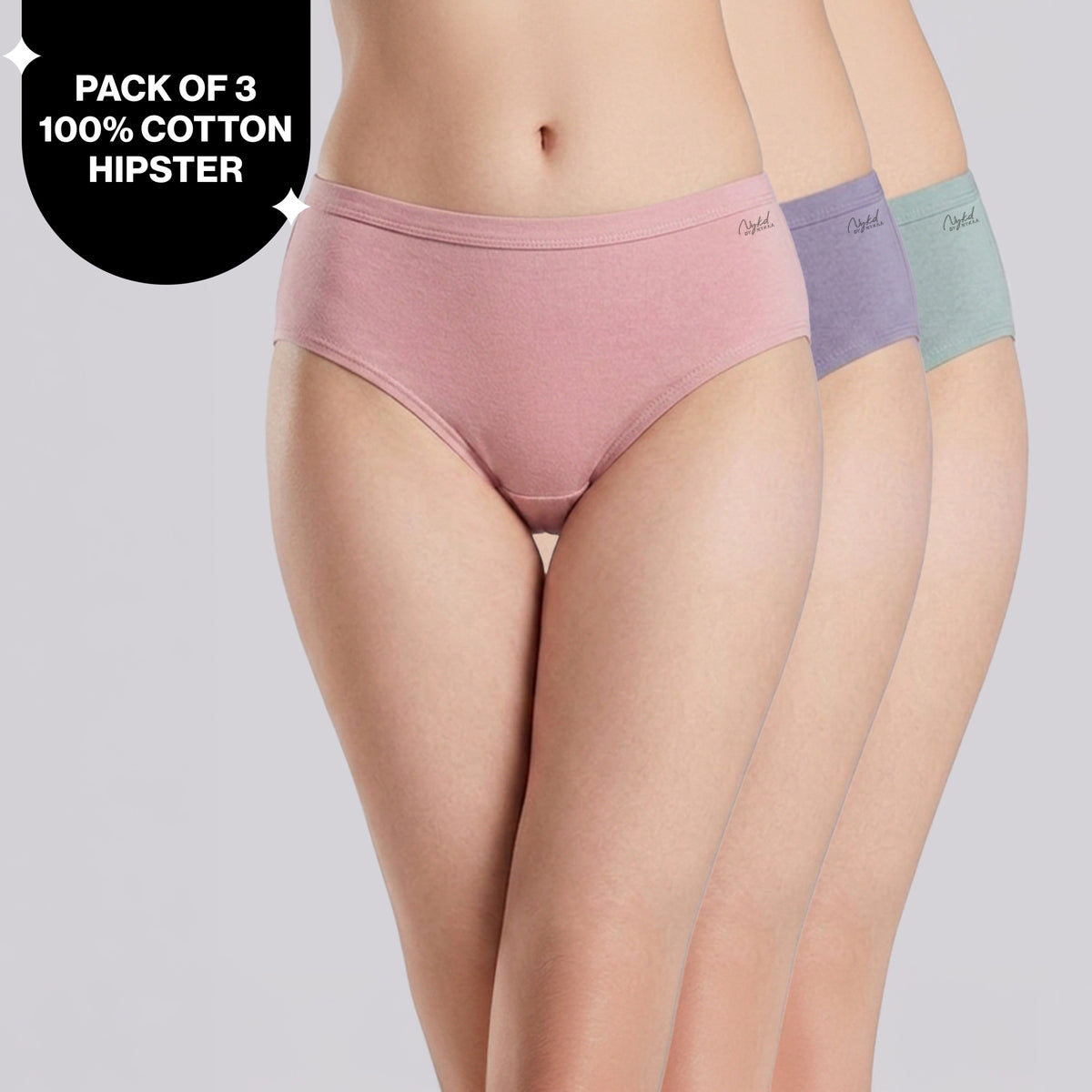 PO3 Mid Rise 100% Cotton Hipster Panty with Inner Elastic - NYP451 Blush,D Lavender,S Mint