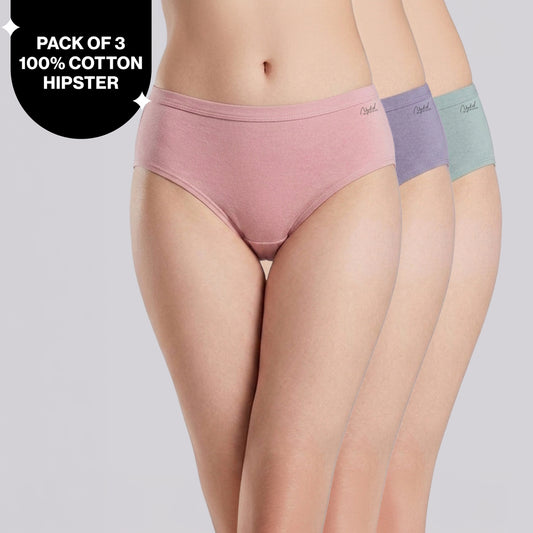 PO3 Mid Rise 100% Cotton Hipster Panty with Inner Elastic - NYP451 Blush,D Lavender,S Mint