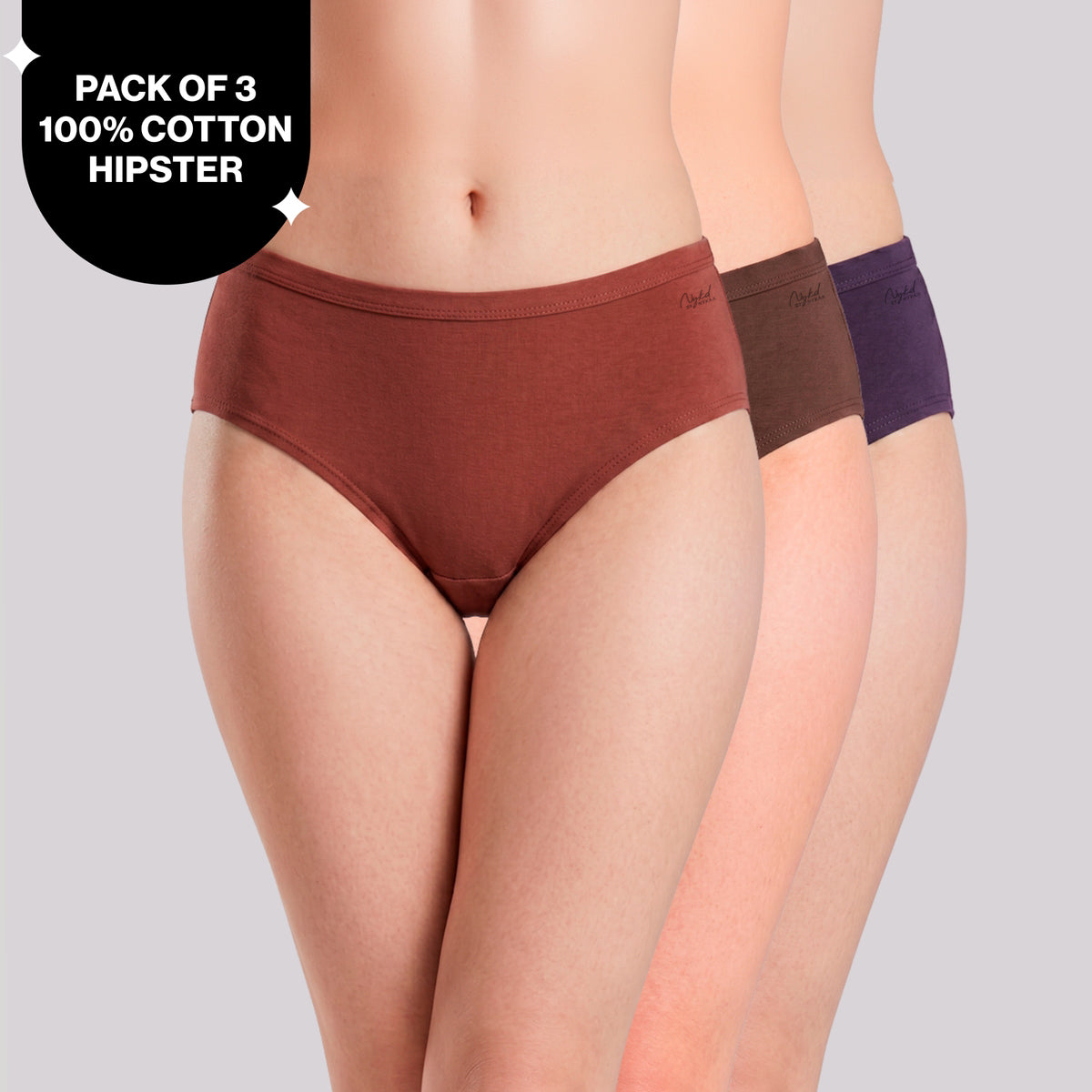 PO3 Mid Rise 100% Cotton Hipster Panty with Inner Elastic - NYP451 Rust,D Grape,Brown