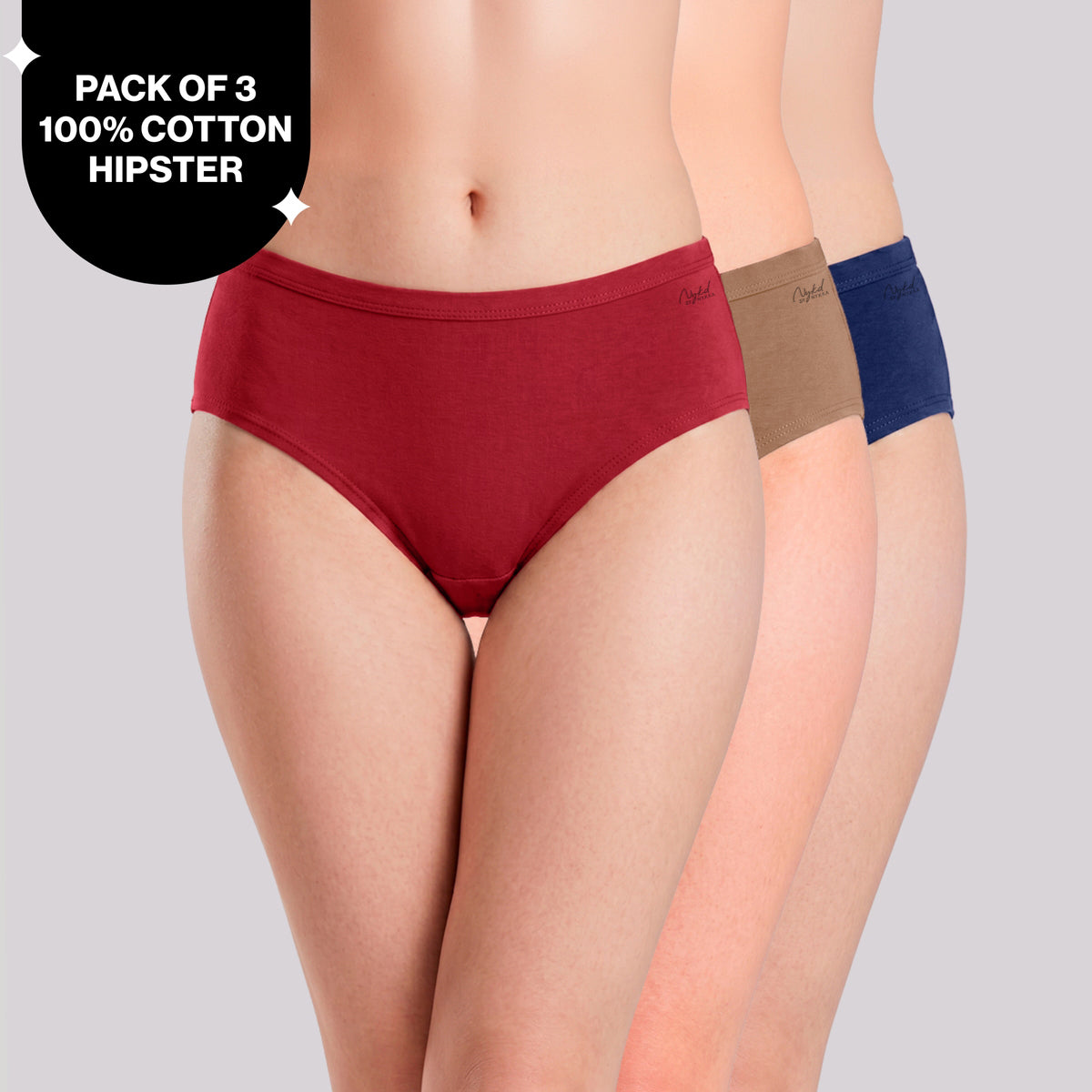 PO3 Mid Rise 100% Cotton Hipster Panty with Inner Elastic - NYP451 Taupe,S Red,Royal Blue