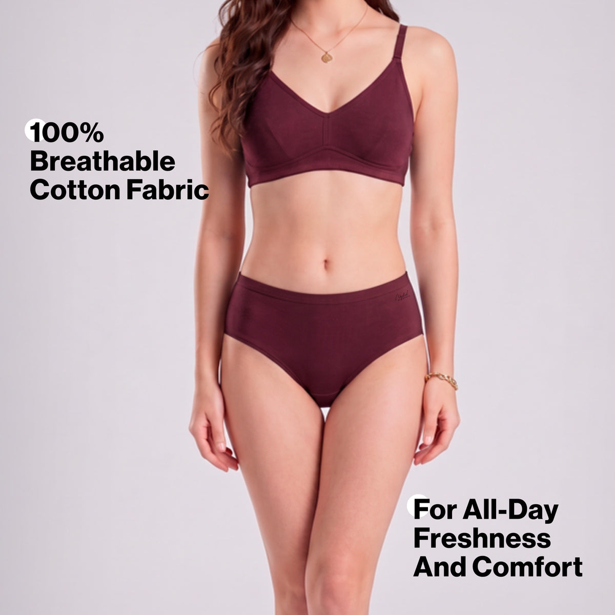 PO3 Mid Rise 100% Cotton Hipster Panty with Inner Elastic - NYP451 Wine,D Purple,Clay