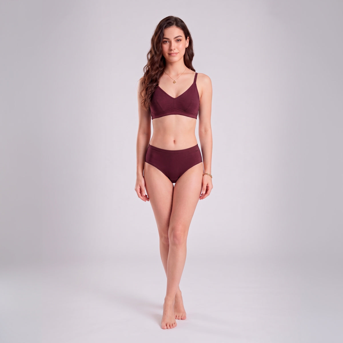 PO3 Mid Rise 100% Cotton Hipster Panty with Inner Elastic - NYP451 Wine,D Purple,Clay
