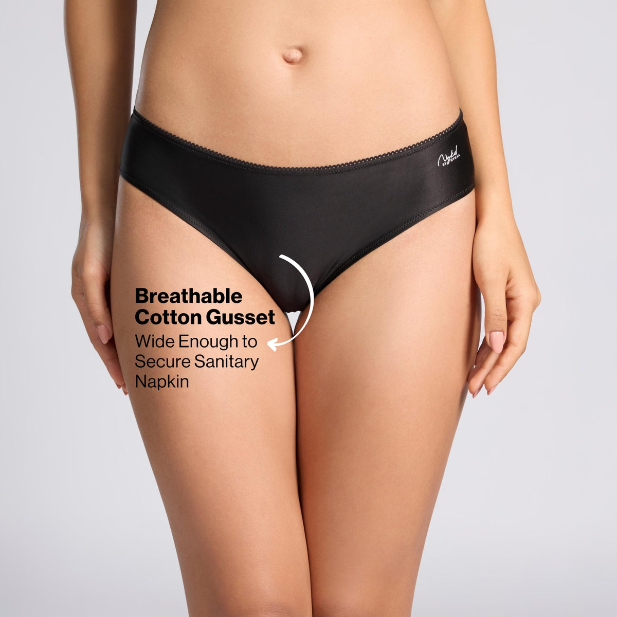 Nykd by Nykaa Ultimate 24/7 Luxe Satin Hipster Panty Cotton Gusset NYP459 Black