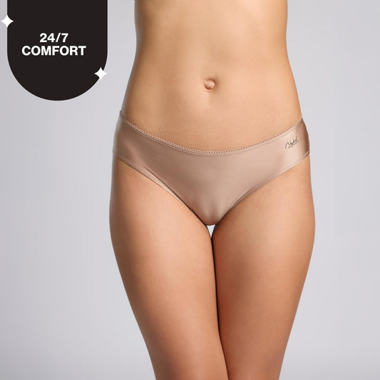 Nykd by Nykaa Ultimate 24/7 Luxe Satin Hipster Panty Cotton Gusset NYP459 D.Nude