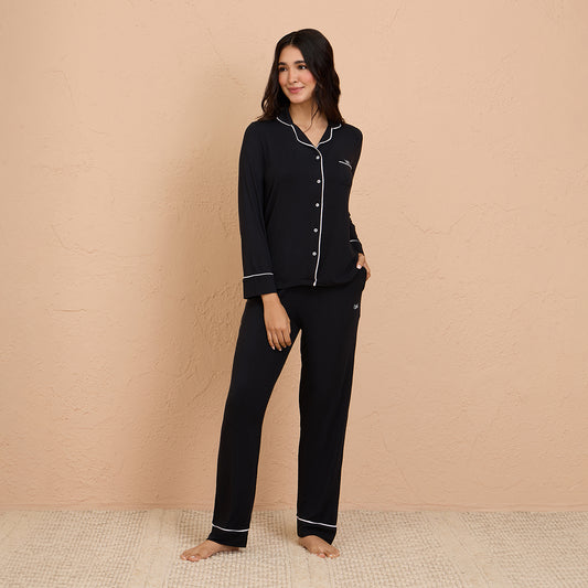 Sumptuously Soft Modal Button - Down Pajama Set of 2-Black NYS001