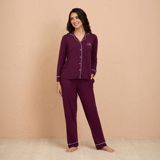 Modal Pajama Set of 2 in a Sumptuously Soft Modal Button-Down style  -Potent Purple NYS001