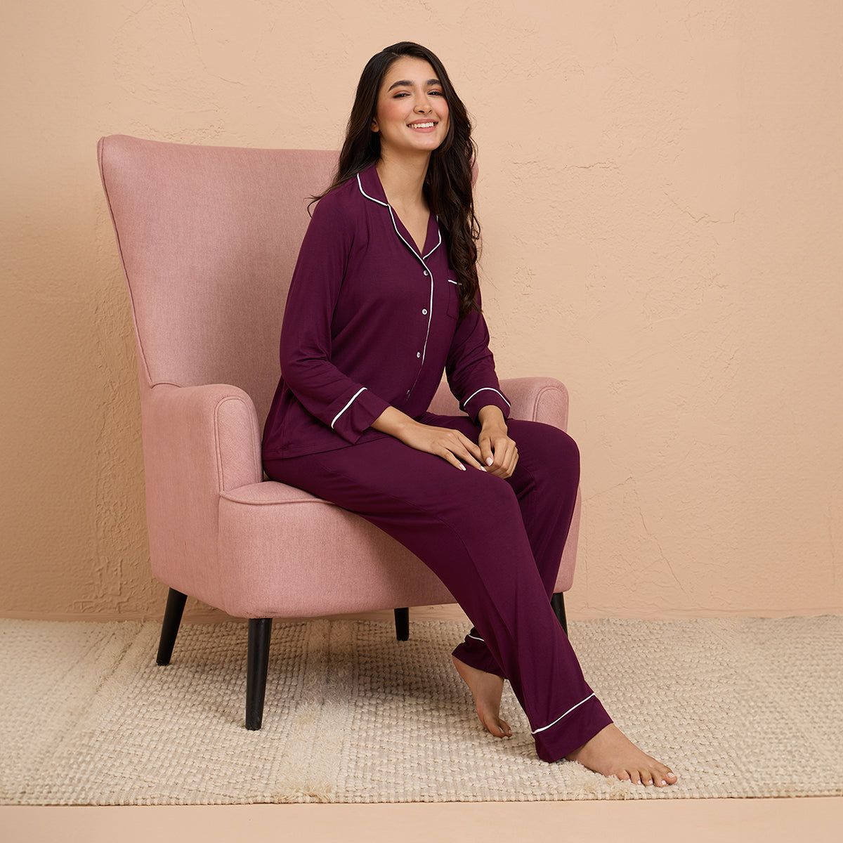 Modal Pajama Set of 2 in a Sumptuously Soft Modal Button-Down style  -Potent Purple NYS001