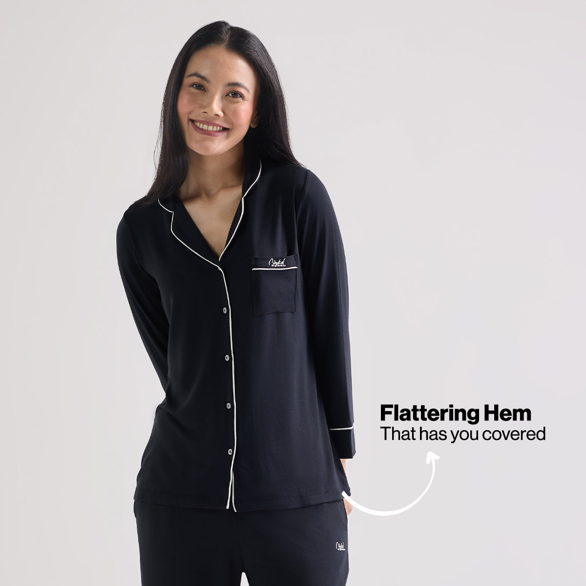 Sumptuously Soft Modal Button-Down Pajama Set of 2-NYS001-Black