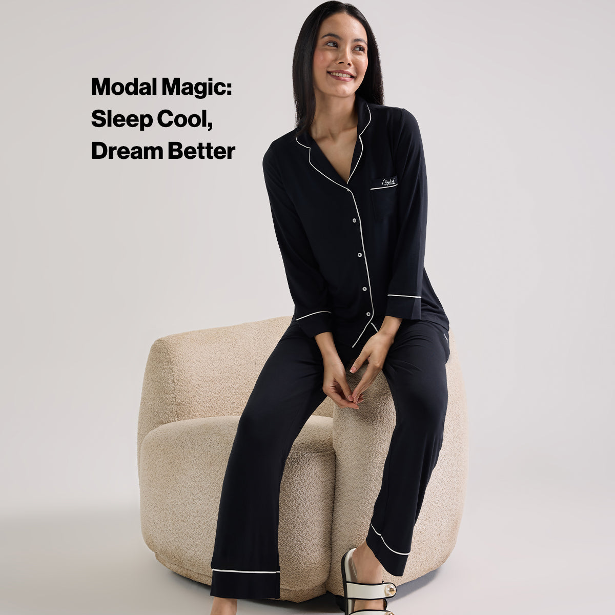 Sumptuously Soft Modal Button-Down Pajama Set of 2-NYS001-Black