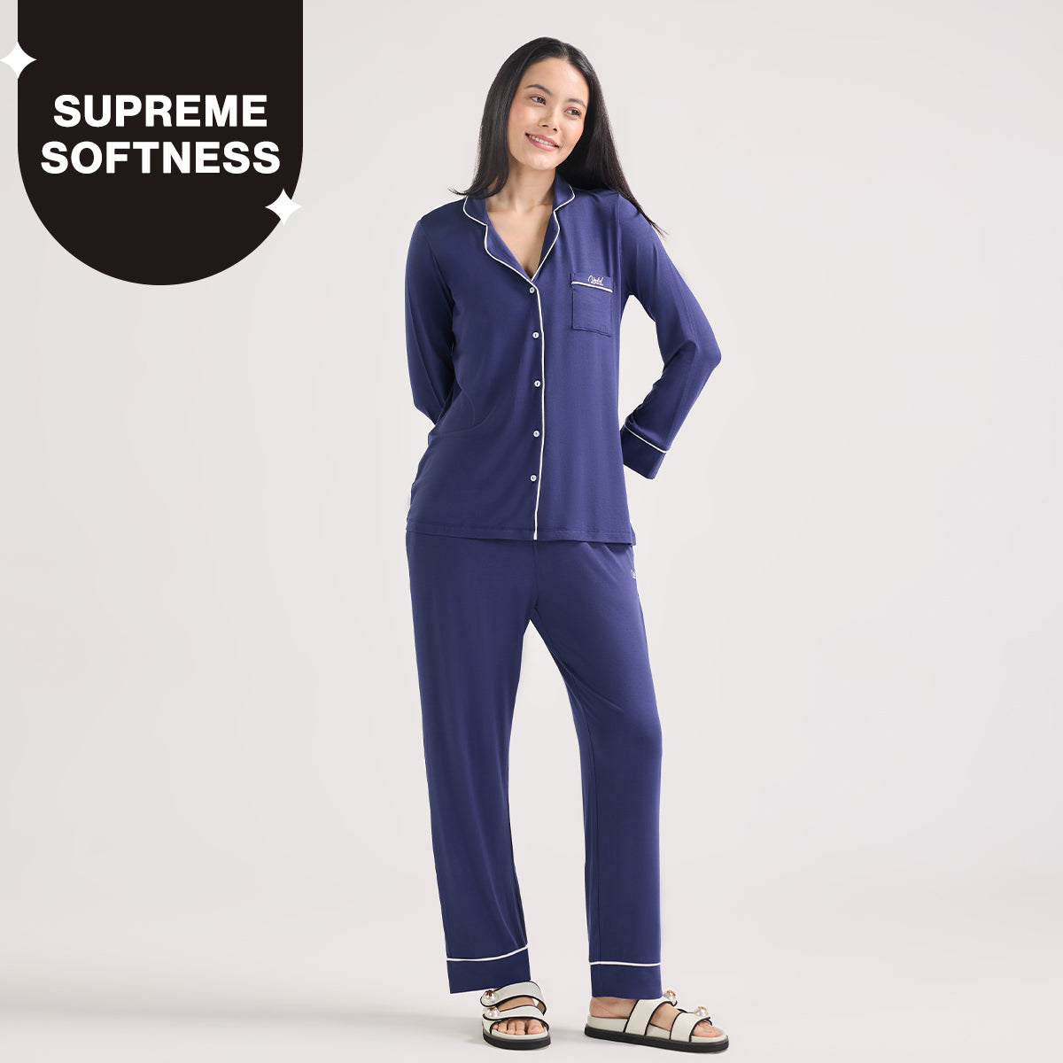 Sumptuously Soft Modal Button-Down Pajama Set of 2-NYS001-Navy