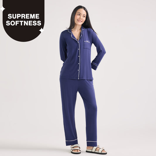 Sumptuously Soft Modal Button-Down Pajama Set of 2-NYS001-Navy