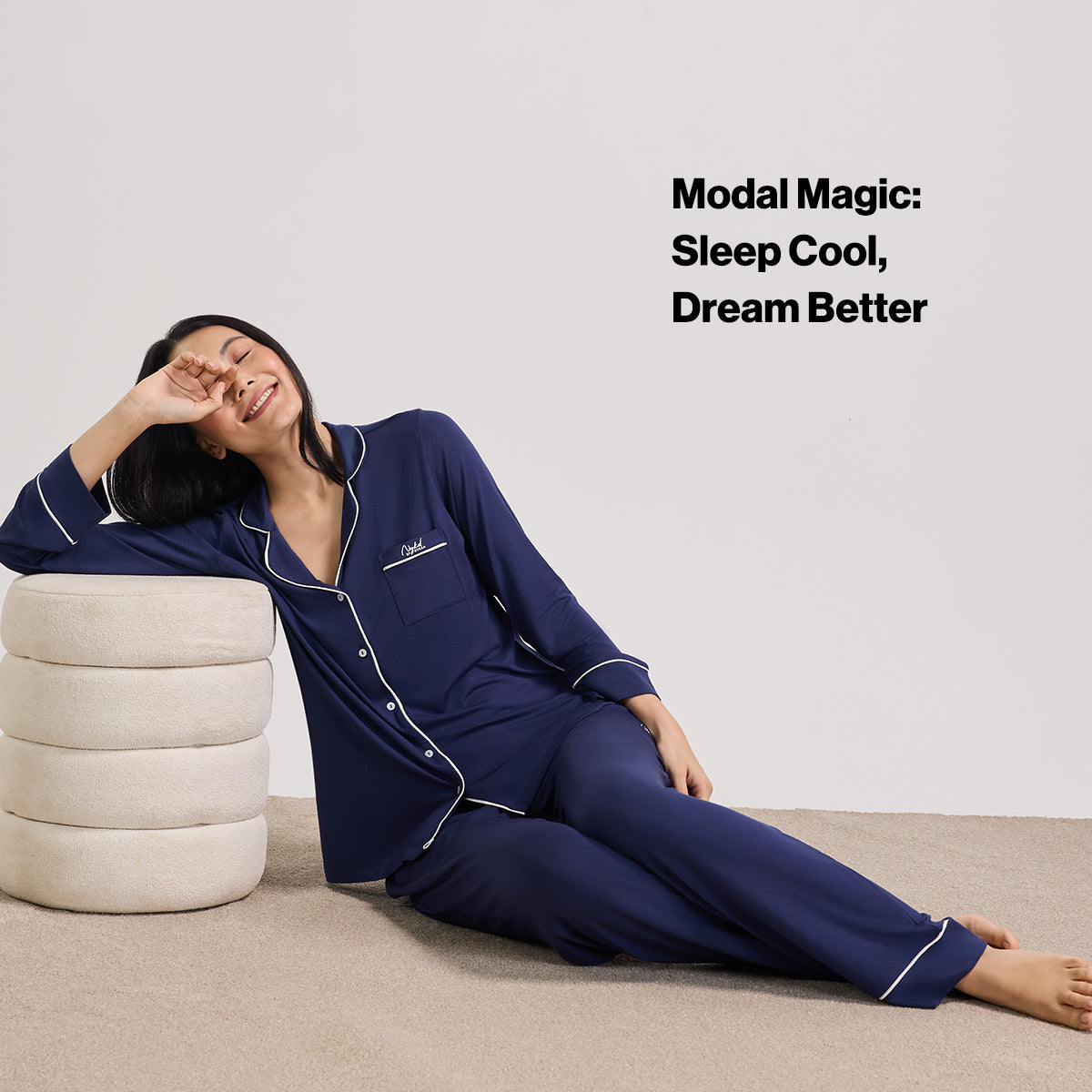 Sumptuously Soft Modal Button-Down Pajama Set of 2-NYS001-Navy