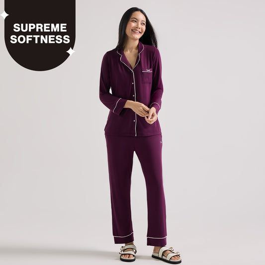 Modal Pajama Set of 2 in a Sumptuously Soft Modal Button-Down style-NYS001-Potent Purple