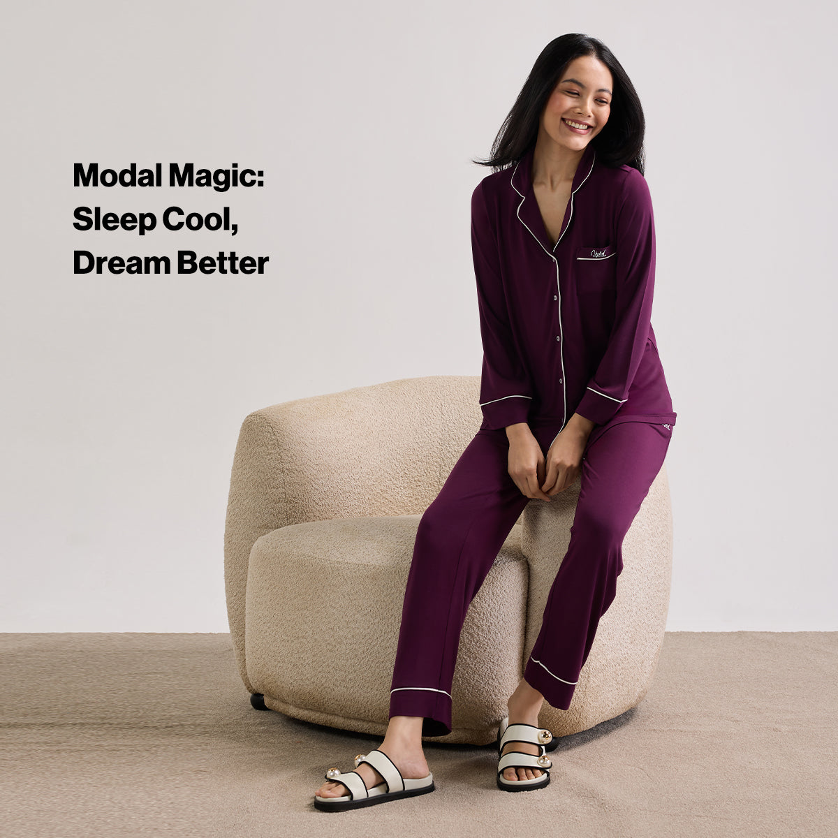 Modal Pajama Set of 2 in a Sumptuously Soft Modal Button-Down style-NYS001-Potent Purple