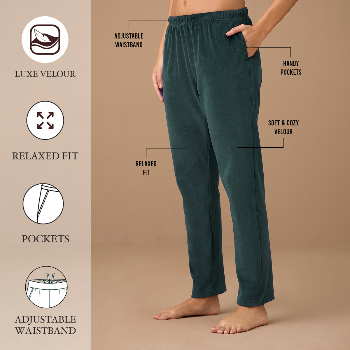 Nykd By Nykaa Velour Pants - NYS048 - Green