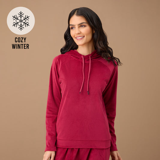 Hooded Velour Sweatshirt-NYS052-Wine
