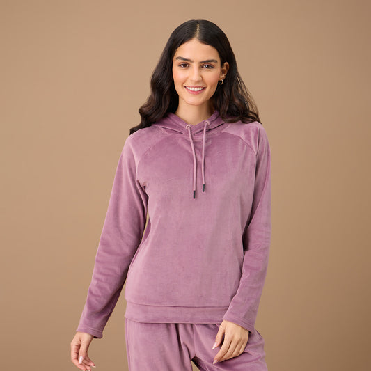 Hooded Velour Sweatshirt - NYS052 - Grape