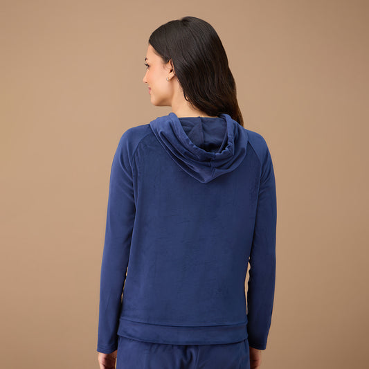 Hooded Velour Sweatshirt - NYS052 - Navy