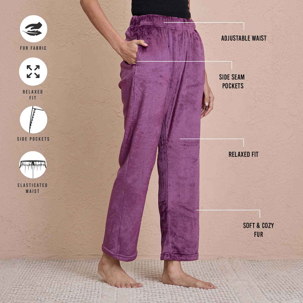 Cozy Fur Pants in Relaxed Fit - NYS121-Wine