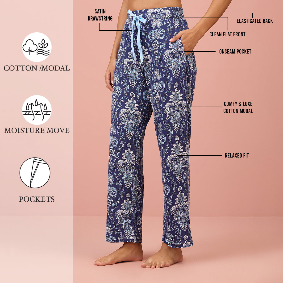 Nykd By Nykaa Modal Sleep Pajama - NYS126 - Blue Print