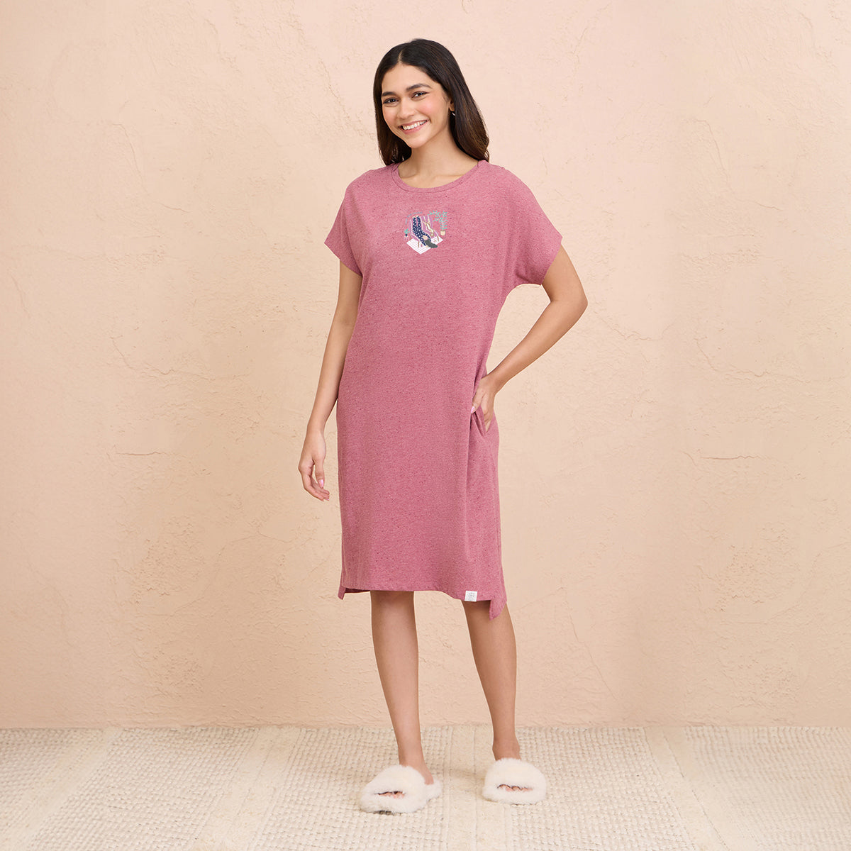 Textured Sleep Dress in Super Soft and Comfy Fabric - NYS133 - Grape