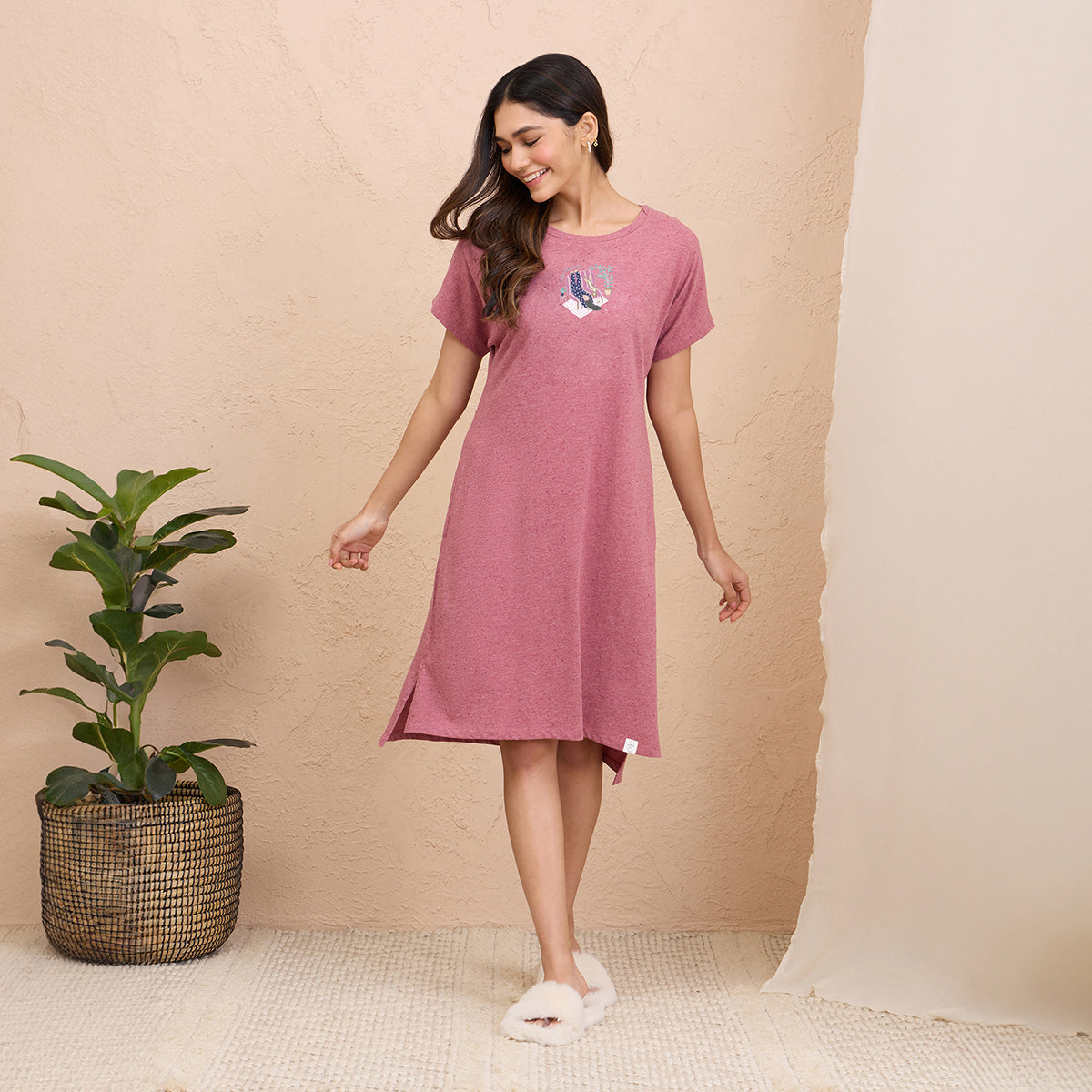 Textured Sleep Dress in Super Soft and Comfy Fabric - NYS133 - Grape