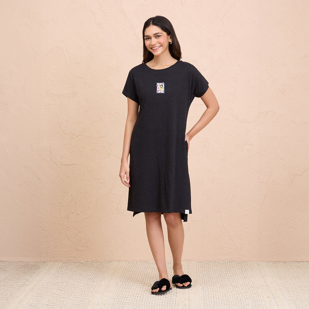 Textured Sleep Dress in Super Soft and Comfy Fabric - NYS133 - Jet Black