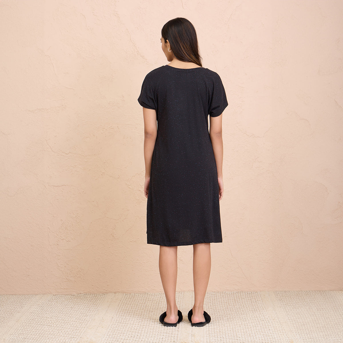 Textured Sleep Dress in Super Soft and Comfy Fabric - NYS133 - Jet Black