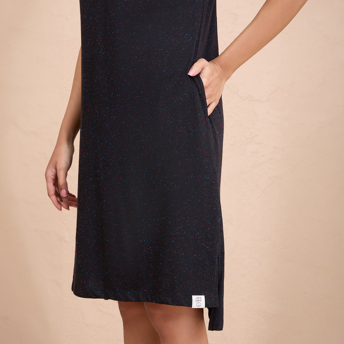 Textured Sleep Dress in Super Soft and Comfy Fabric - NYS133 - Jet Black