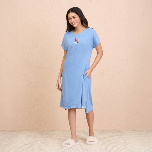 Textured Sleep Dress in Super Soft and Comfy Fabric - NYS133 - Light Blue