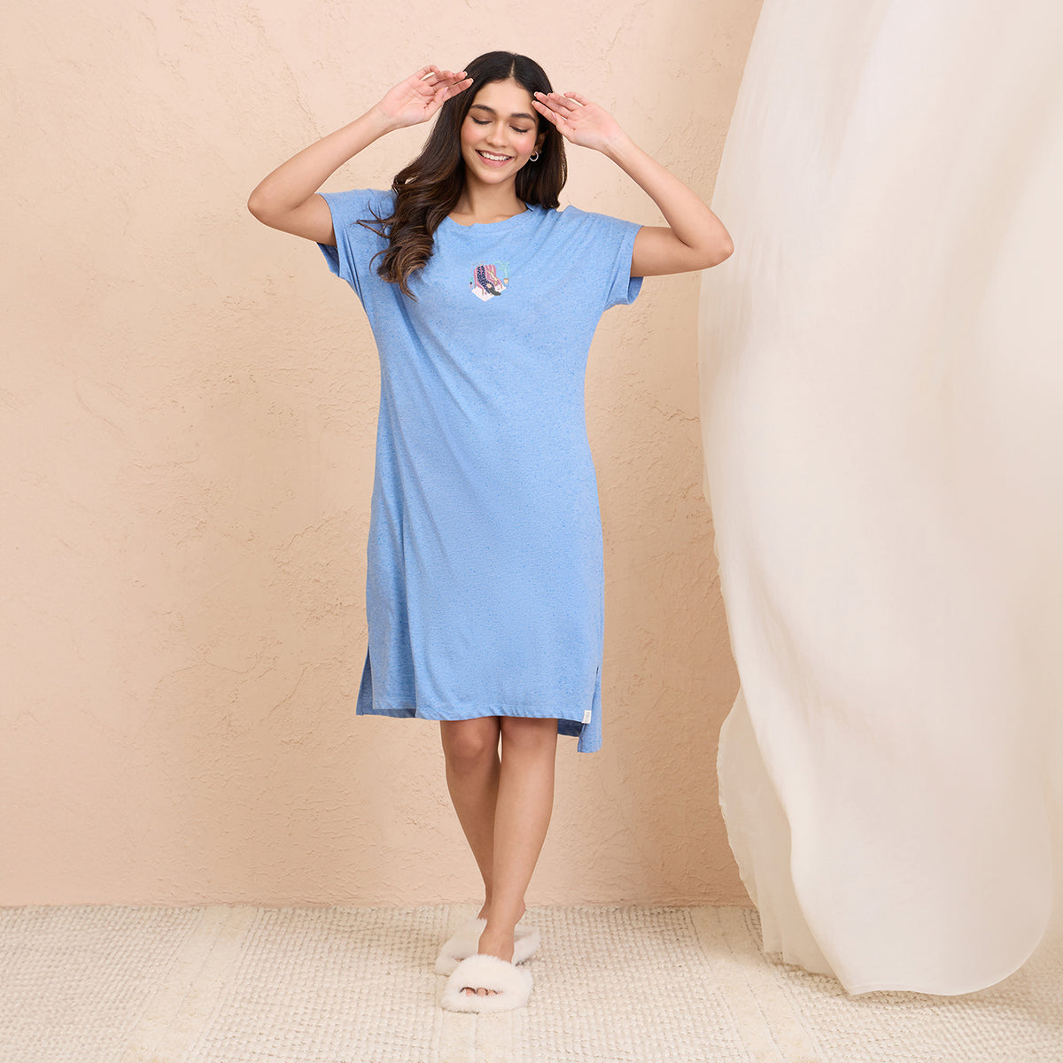 Textured Sleep Dress in Super Soft and Comfy Fabric - NYS133 - Light Blue