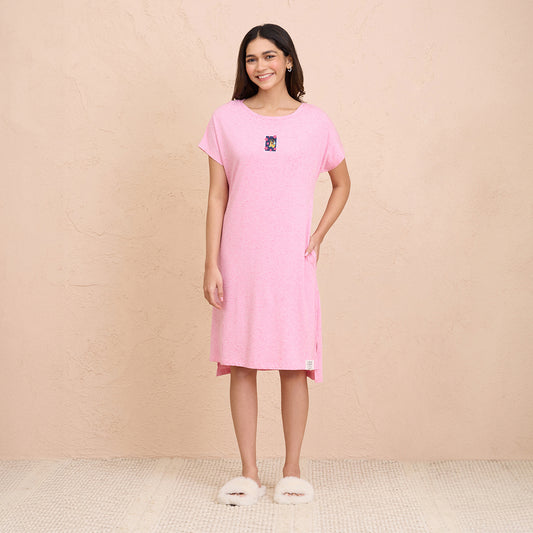 Textured Sleep Dress in Super Soft and Comfy Fabric - NYS133 - Light Pink