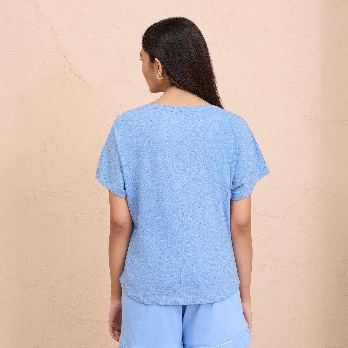 Comfy neppy Textured Lace Detail Tee-NYS134-Light Blue