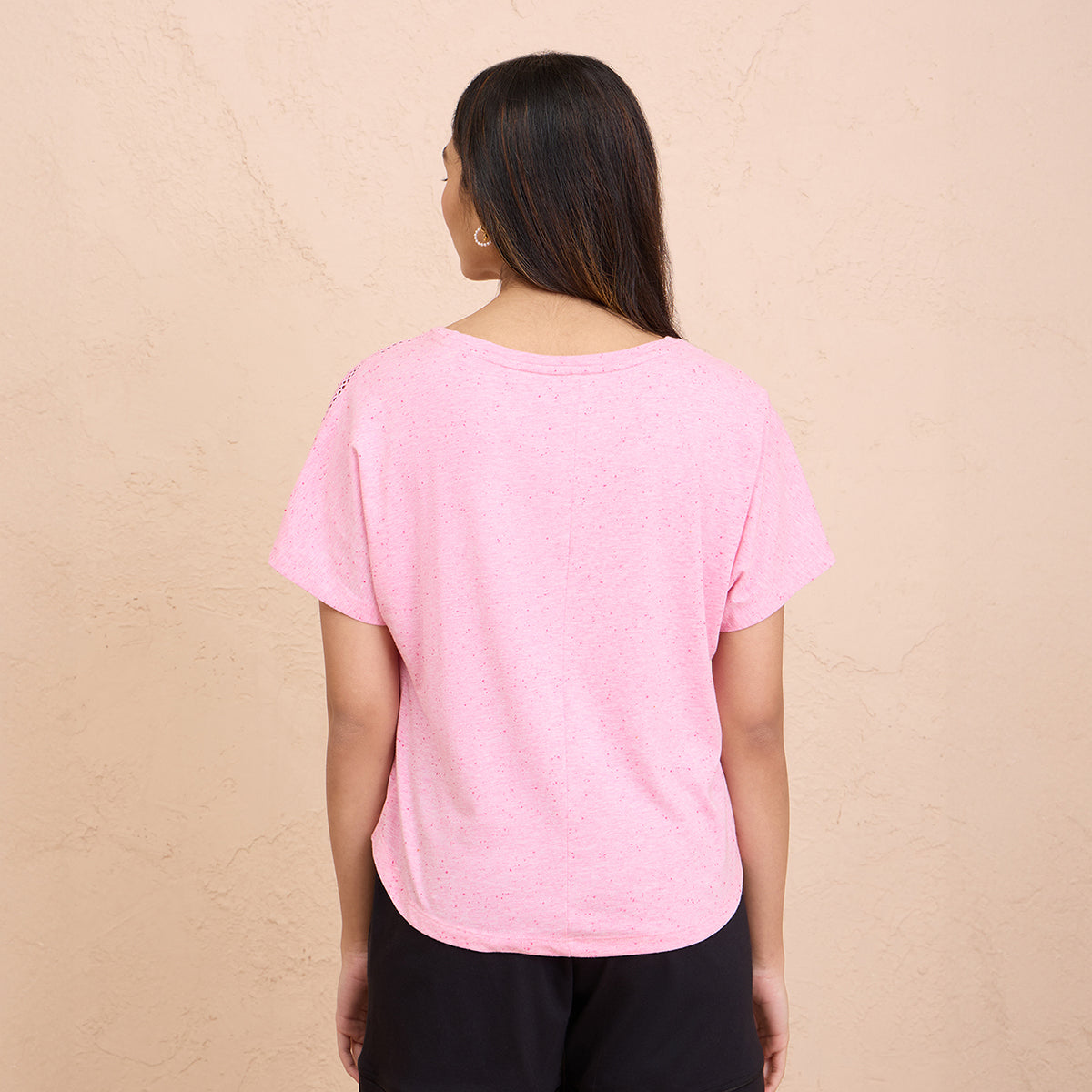 Comfy neppy Textured Lace Detail Tee-NYS134-Light Pink