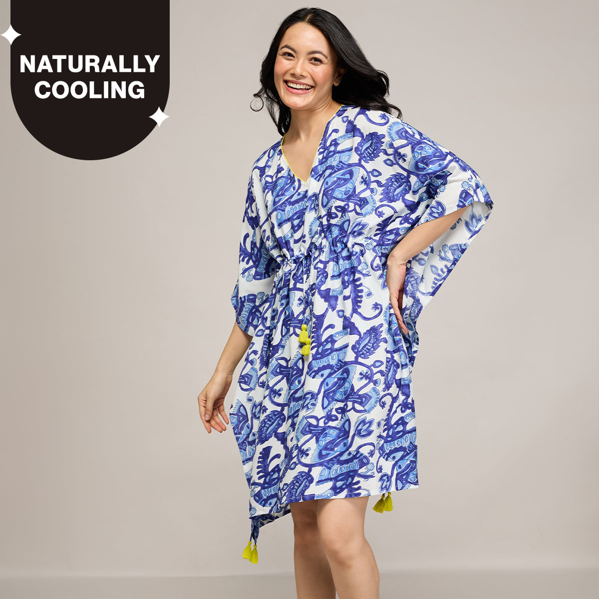 NYKD BY NYKAA BREEZY RAYON KAFTAN WITH TASSELLED TIE-UP AT WAIST NYS136 BLUE