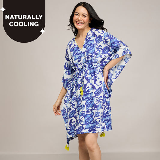 NYKD BY NYKAA BREEZY RAYON KAFTAN WITH TASSELLED TIE-UP AT WAIST NYS136 BLUE