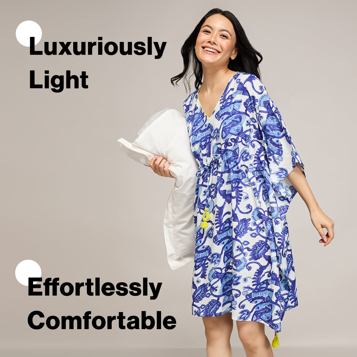 NYKD BY NYKAA BREEZY RAYON KAFTAN WITH TASSELLED TIE-UP AT WAIST NYS136 BLUE