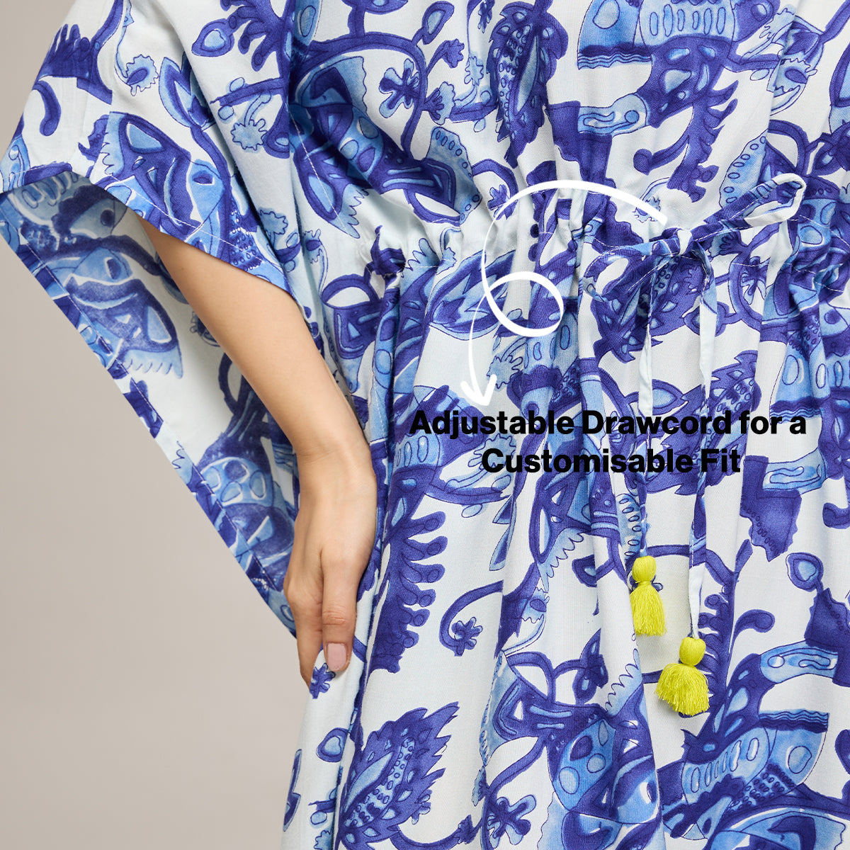 NYKD BY NYKAA BREEZY RAYON KAFTAN WITH TASSELLED TIE-UP AT WAIST NYS136 BLUE