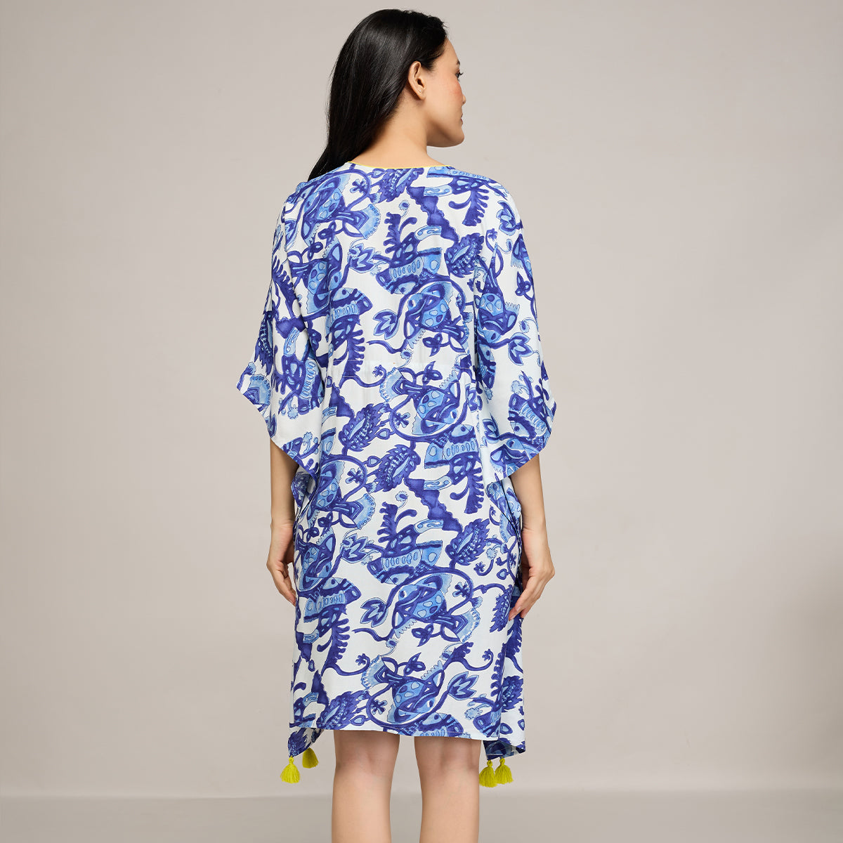 NYKD BY NYKAA BREEZY RAYON KAFTAN WITH TASSELLED TIE-UP AT WAIST NYS136 BLUE