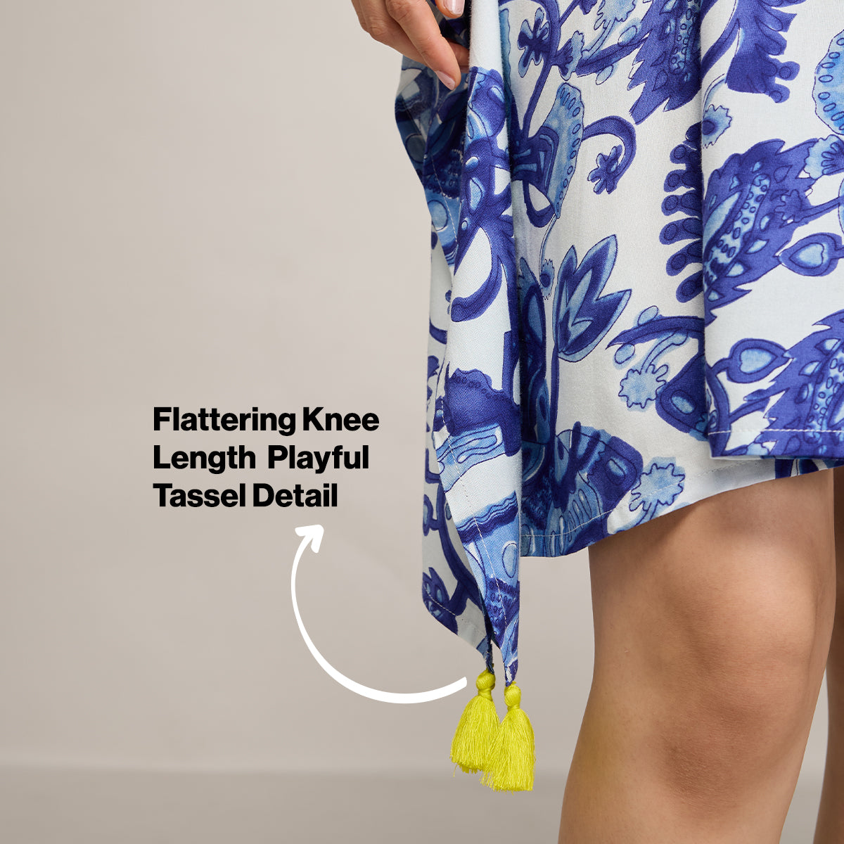 NYKD BY NYKAA BREEZY RAYON KAFTAN WITH TASSELLED TIE-UP AT WAIST NYS136 BLUE