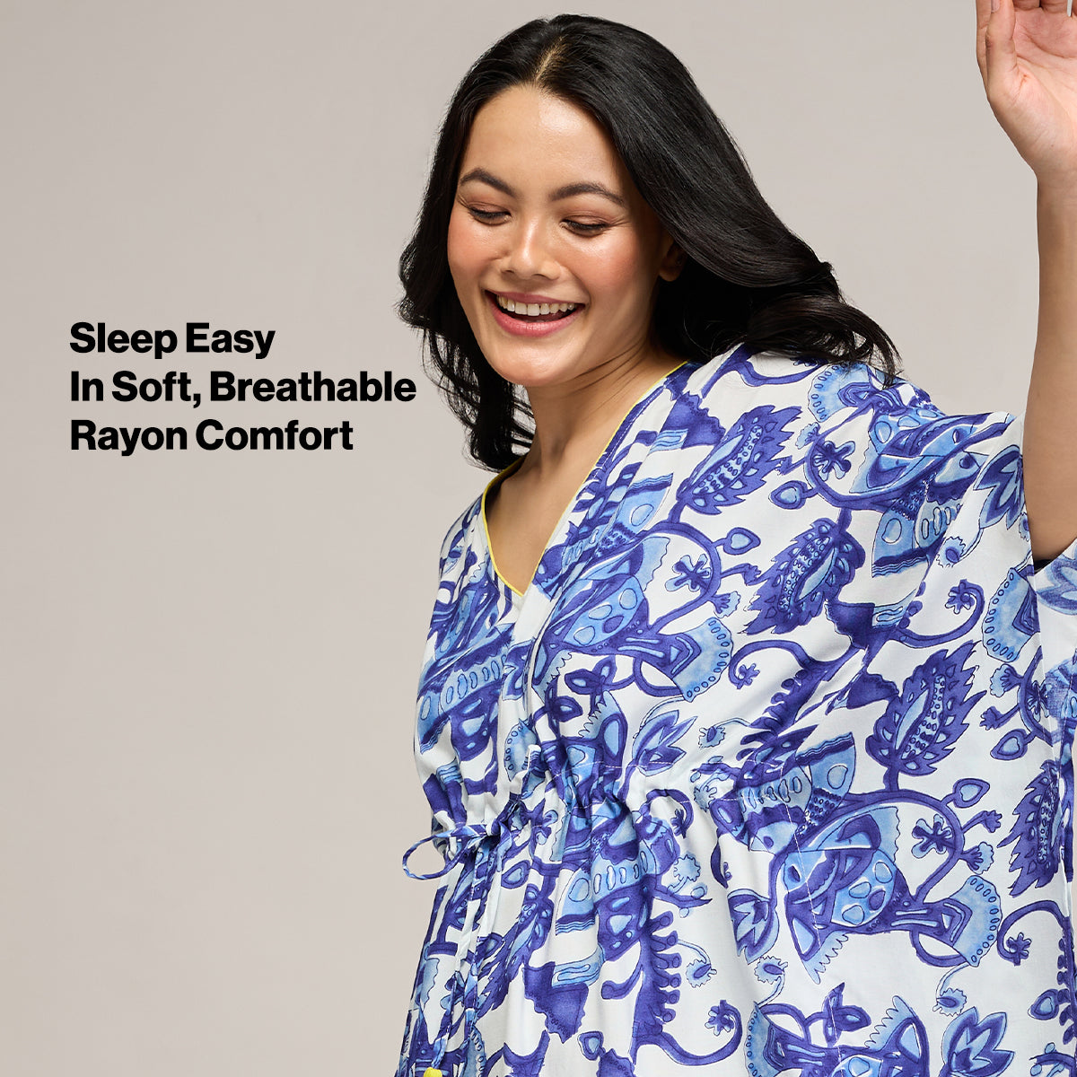 NYKD BY NYKAA BREEZY RAYON KAFTAN WITH TASSELLED TIE-UP AT WAIST NYS136 BLUE