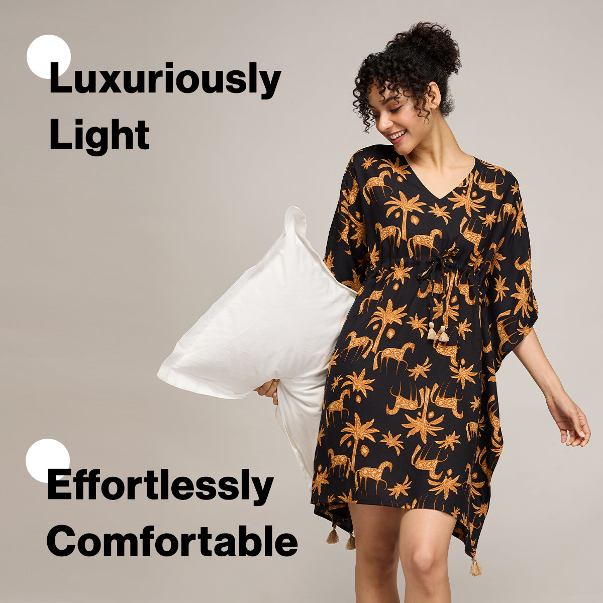 NYKD BY NYKAA BREEZY RAYON KAFTAN WITH TASSELLED TIE-UP AT WAIST NYS136 CHARCOAL