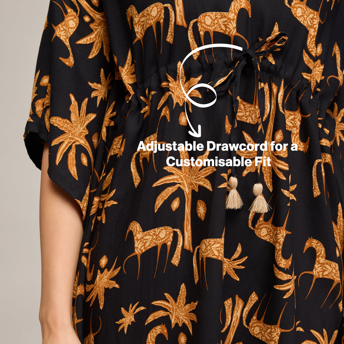 NYKD BY NYKAA BREEZY RAYON KAFTAN WITH TASSELLED TIE-UP AT WAIST NYS136 CHARCOAL