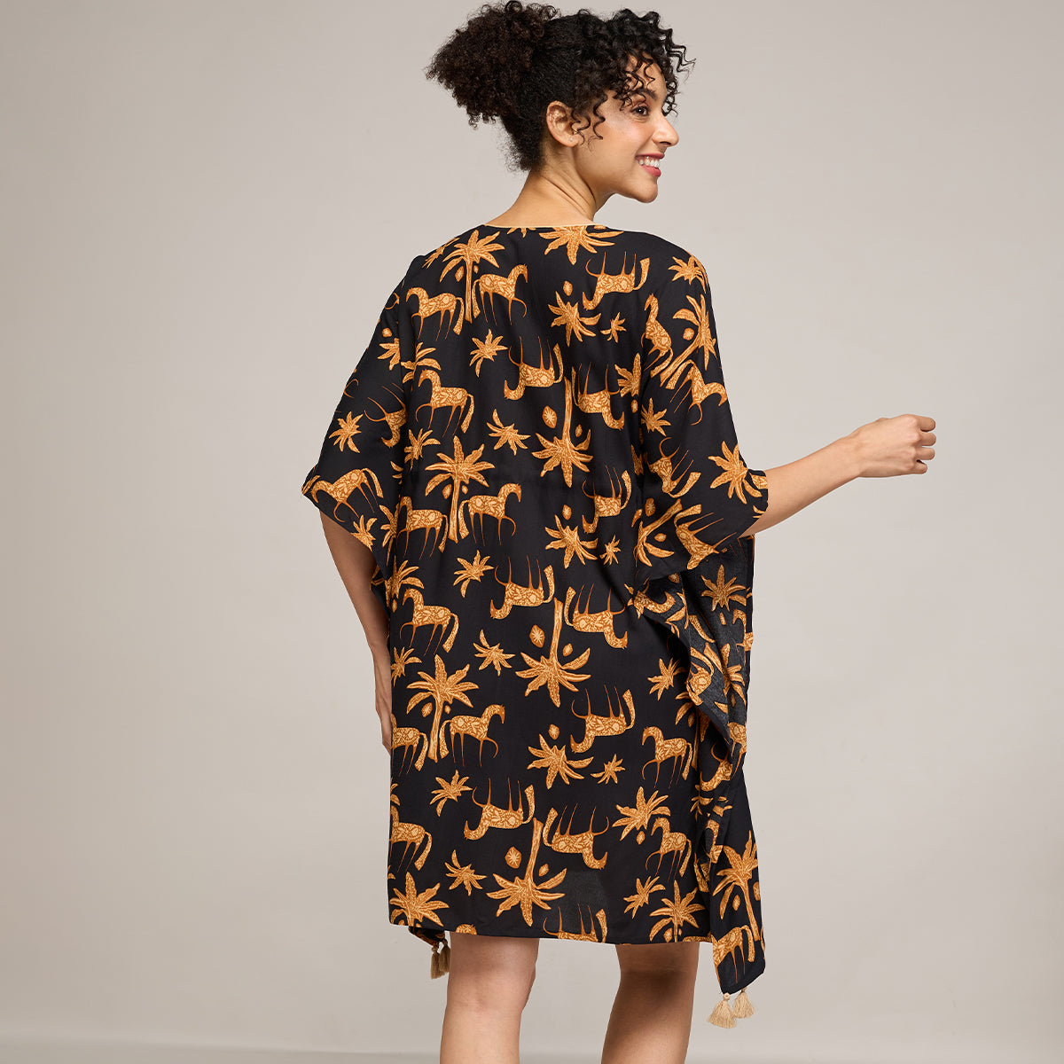 NYKD BY NYKAA BREEZY RAYON KAFTAN WITH TASSELLED TIE-UP AT WAIST NYS136 CHARCOAL