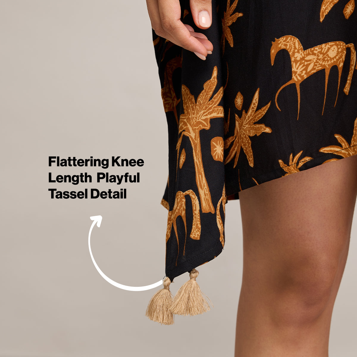 NYKD BY NYKAA BREEZY RAYON KAFTAN WITH TASSELLED TIE-UP AT WAIST NYS136 CHARCOAL