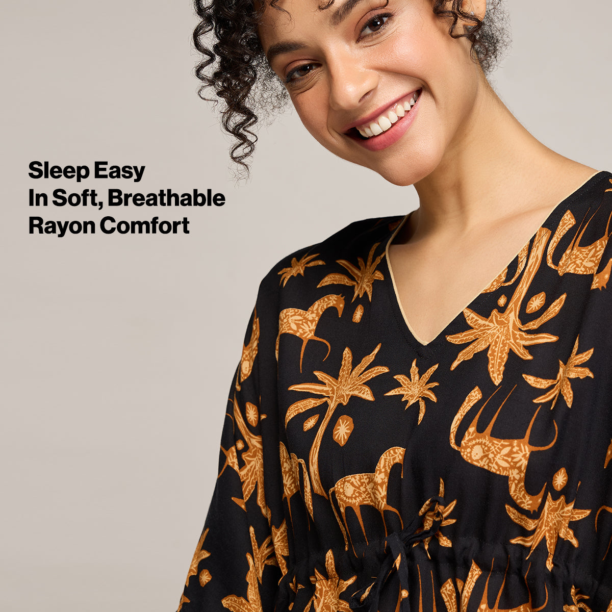 NYKD BY NYKAA BREEZY RAYON KAFTAN WITH TASSELLED TIE-UP AT WAIST NYS136 CHARCOAL